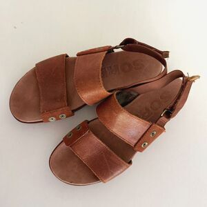 Sorel, Brown Leather Torpeda Flat SlingbackSandals, 7.5 Boho Gorpcore Summer